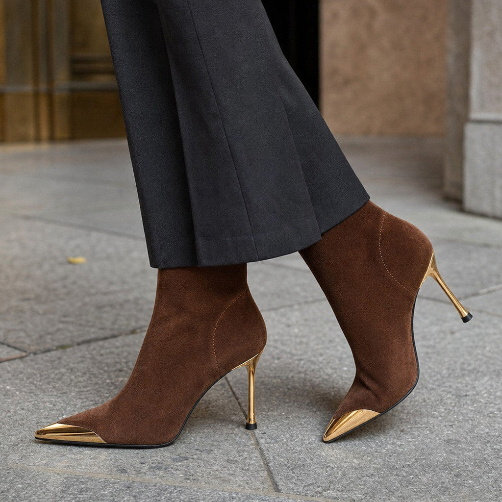 Hortense | Chelsea Boots Gold Toe Cap Stiletto – Styled Editorial Shot