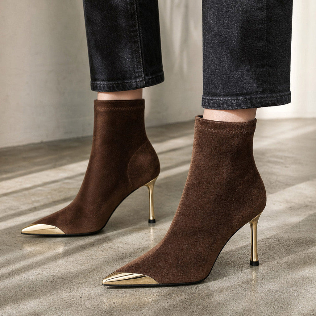Hortense | Chelsea Boots Gold Toe Cap Stiletto – Styled Editorial Shot