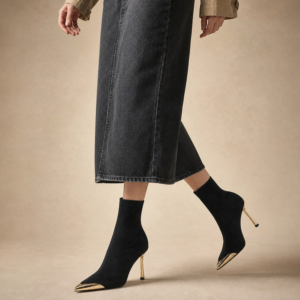 Hortense | Chelsea Boots Gold Toe Cap Stiletto – Product Photo
