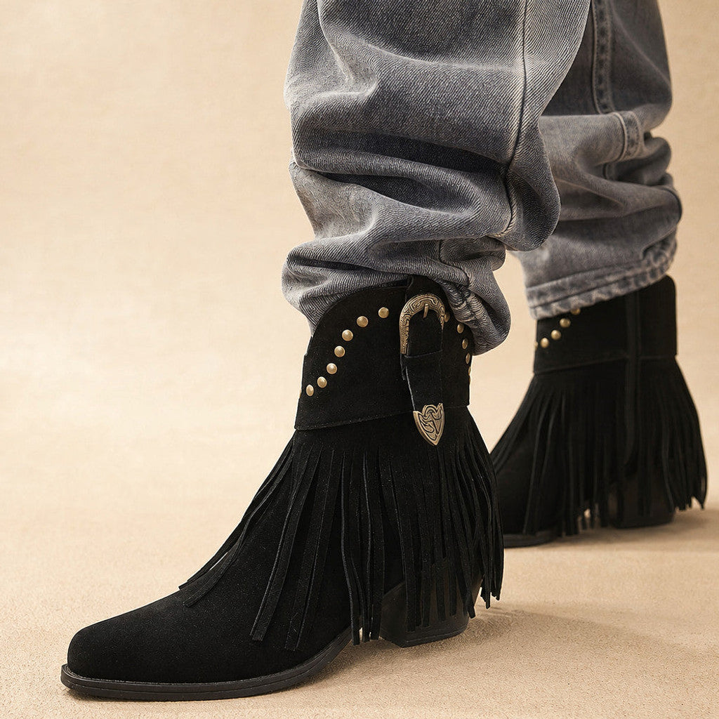 Hypatia | Fringe Cowboy Boots Wide-Calf Shaft – Product Photo