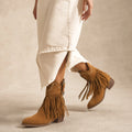 Hypatia | Fringe Cowboy Boots Wide-Calf Shaft Light Brown – Product Photo