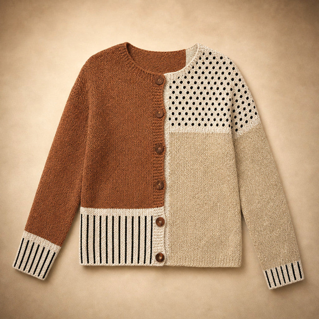 Jehanne | Patchwork Knit Cardigan Open Front Brown/Beige – Product Photo