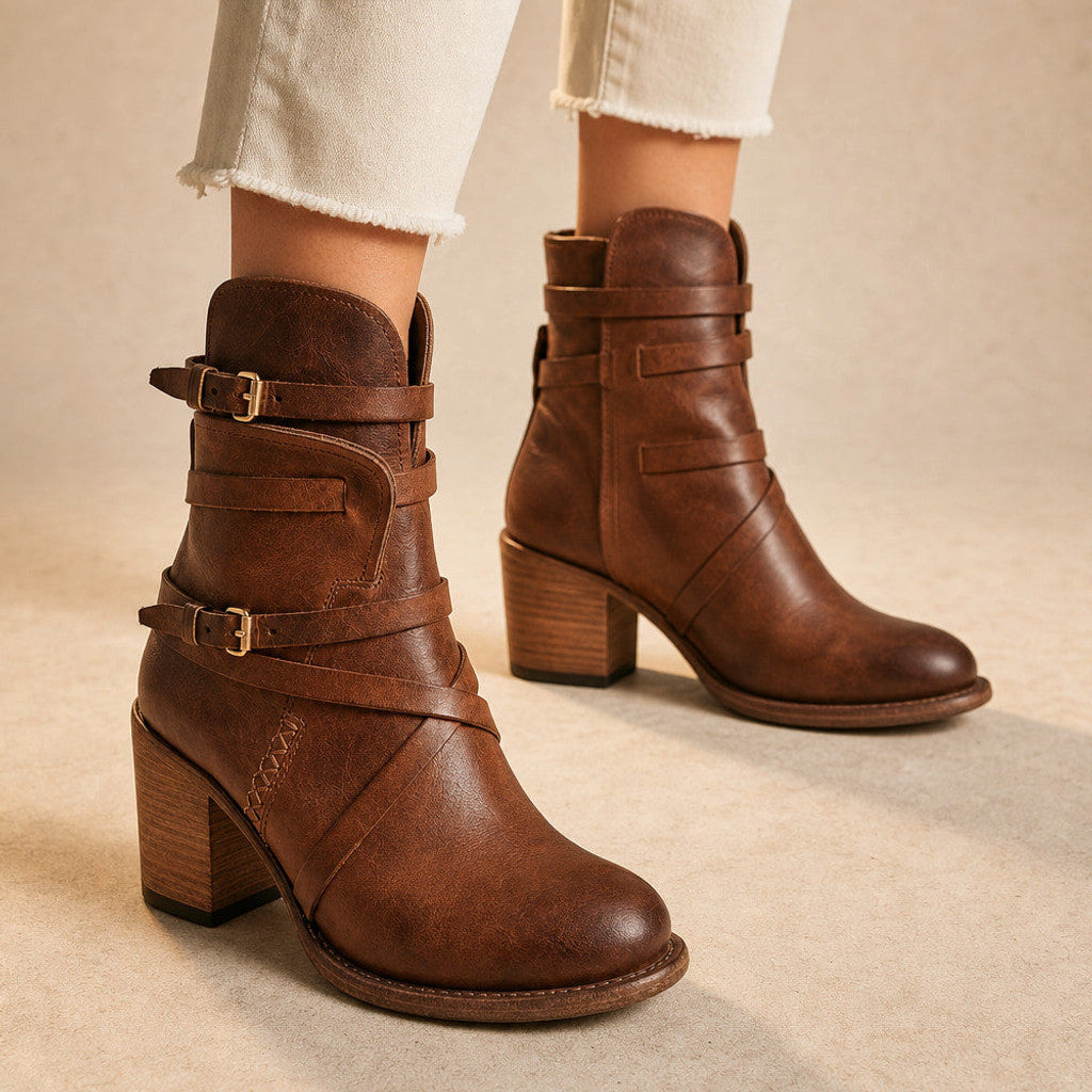 Jessamine | Distressed Leather Chelsea Boots Buckle Strap in Brown – Premium Editorial