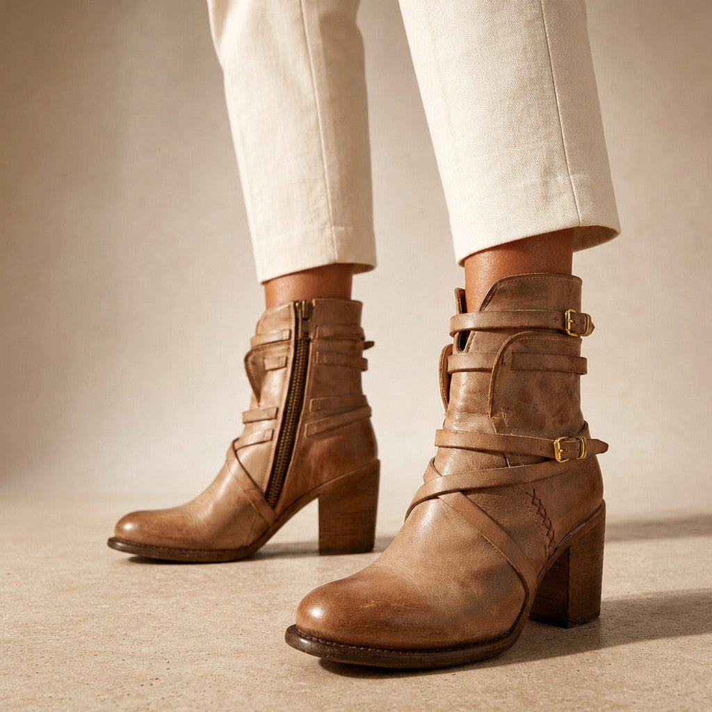 Jessamine | Distressed Leather Chelsea Boots Buckle Strap Light Brown – Product Photo