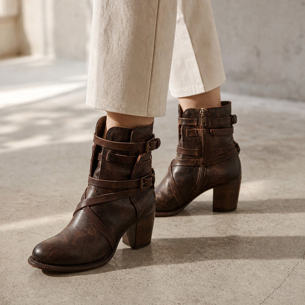 Jessamine | Distressed Leather Chelsea Boots Buckle Strap – Styled Editorial Shot