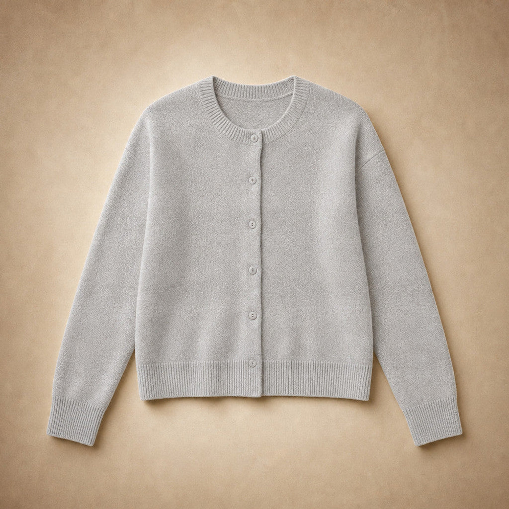 Judicaelle | Crew Neck Cardigan Button Front Grey – Product Photo