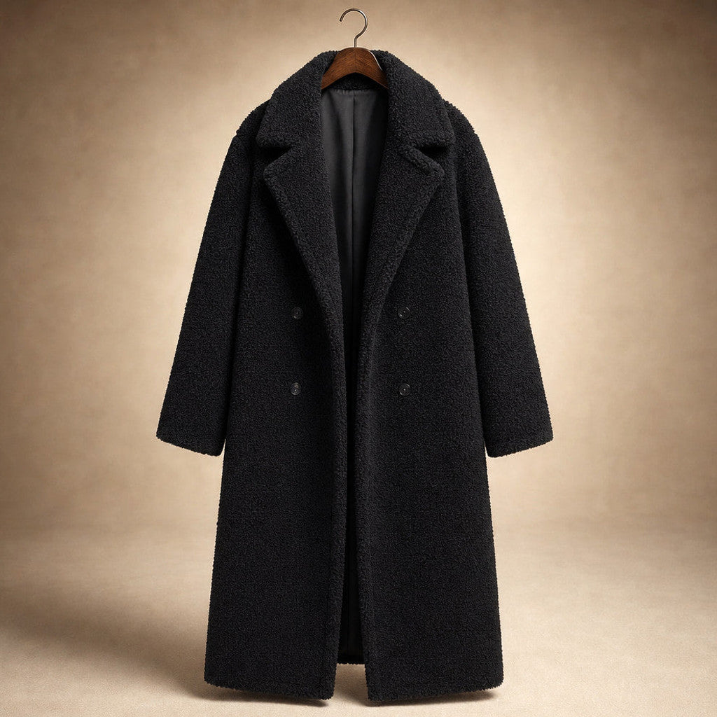Lucelia | Teddy Coat Longline Wrap Black – Product Photo