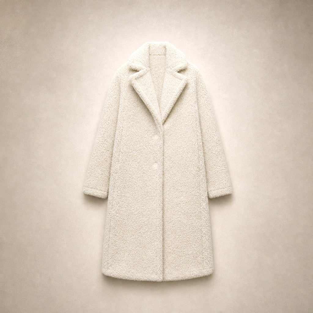 Lucelia | Teddy Coat Longline Wrap Off-white – Flat Lay Product Photo