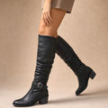 Lucretia | Slouchy Knee High Boots Studded Buckle Black – Product Photo