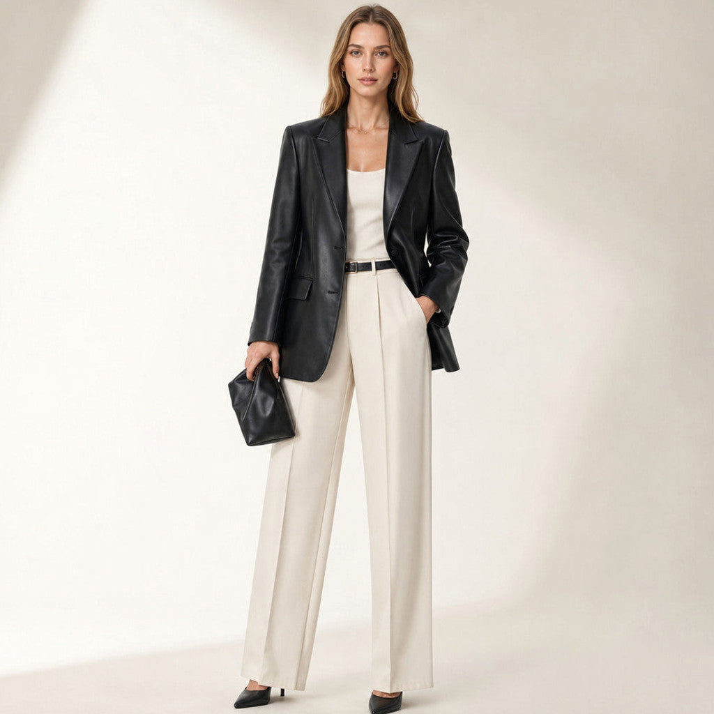 Lusine | Faux Leather Blazer Single-Breasted Black Black – Full Look