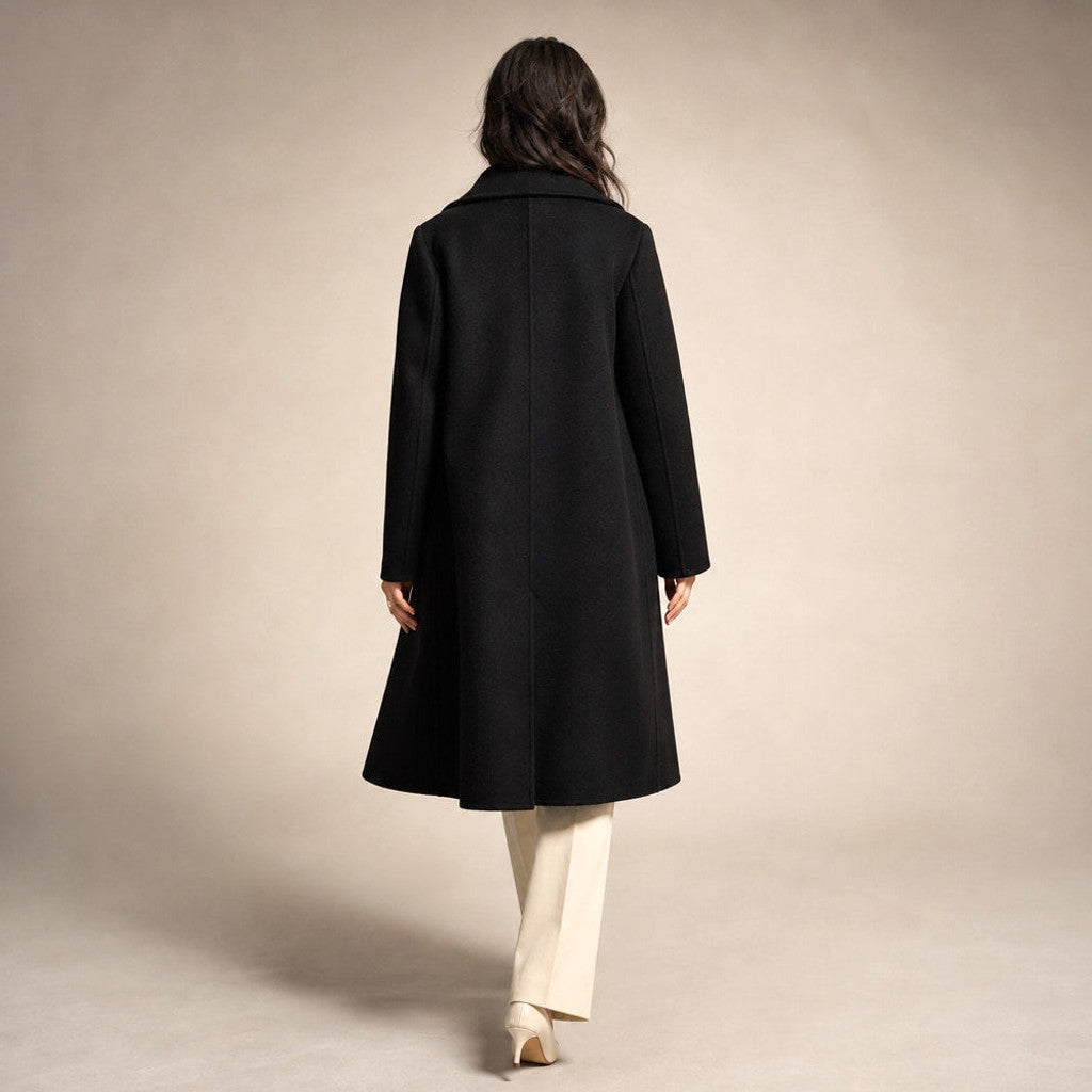 Madeleva | Double-Breasted Coat with Structured Shoulders Black – Full Look
