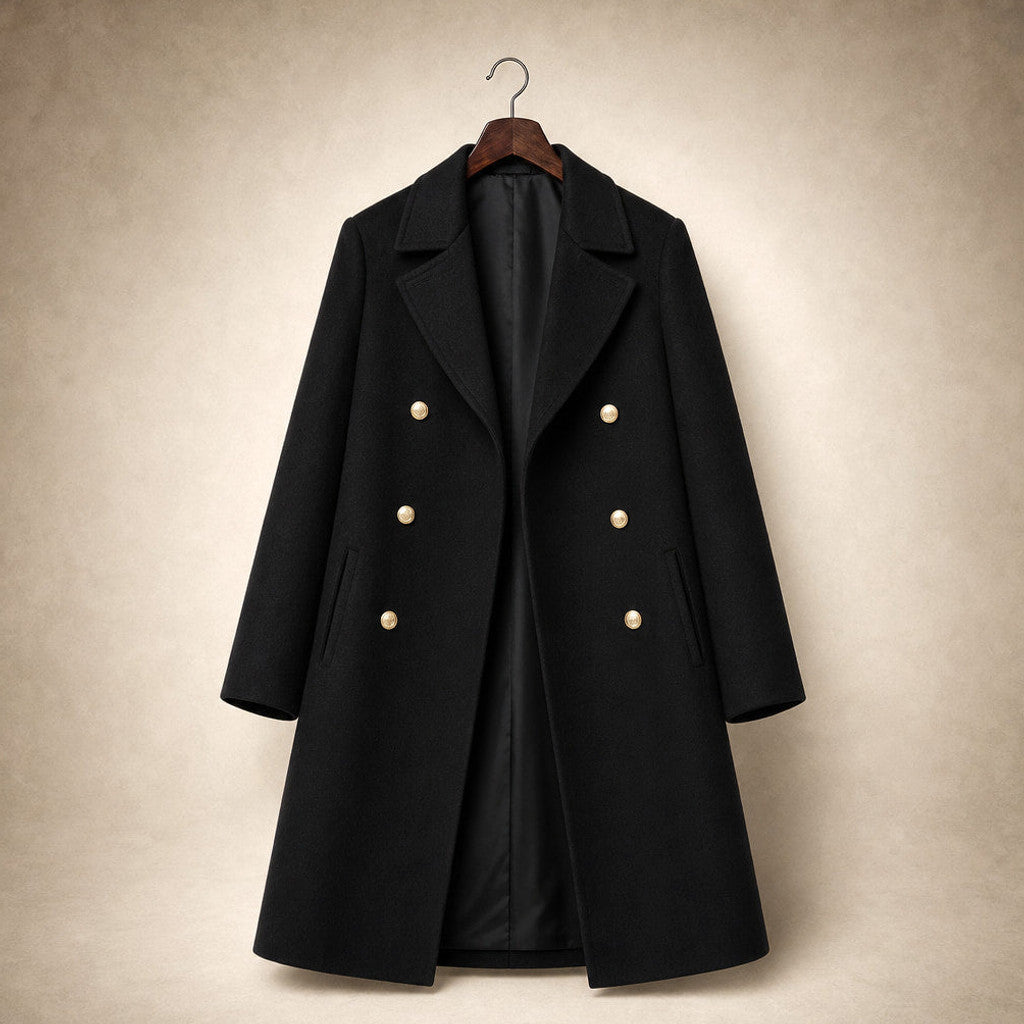 Madeleva | Double-Breasted Coat with Structured Shoulders Black – Product Photo