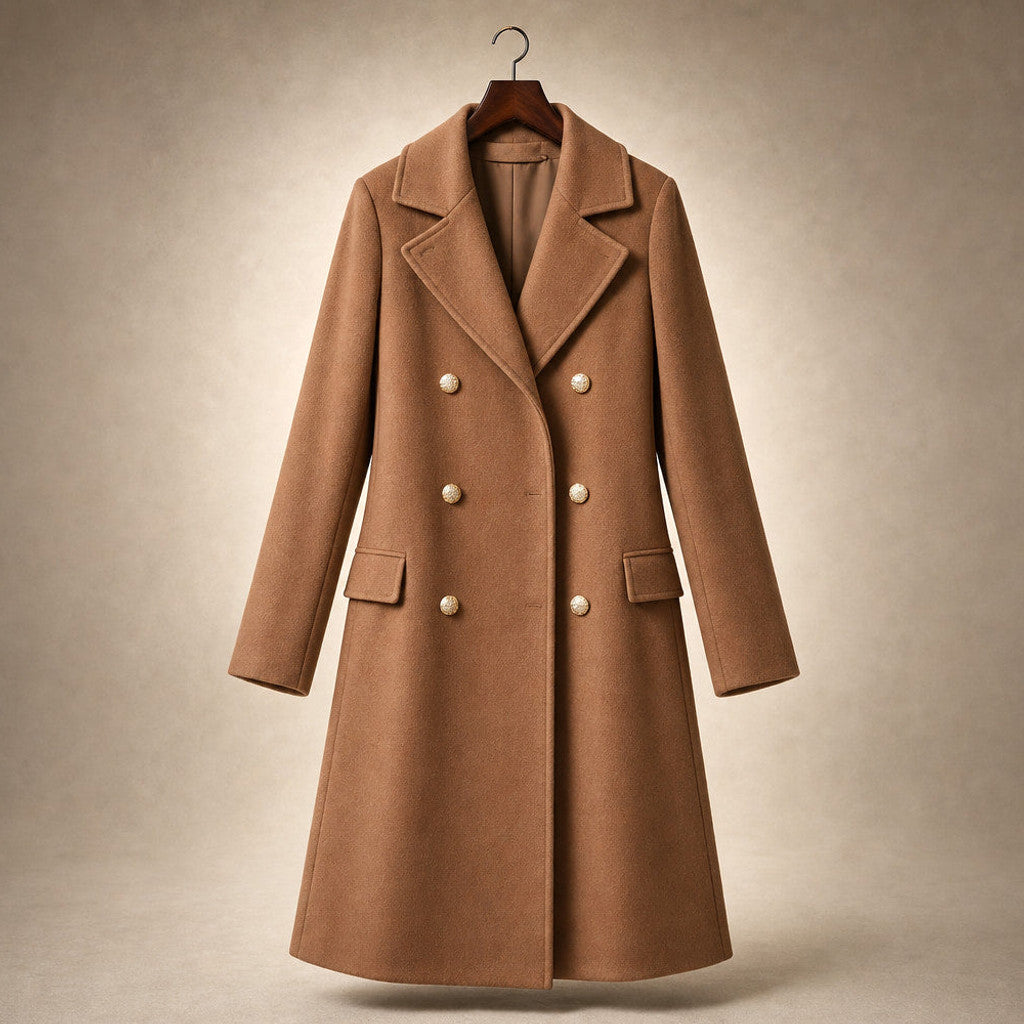 Madeleva | Double-Breasted Coat with Structured Shoulders Brown – Product Photo