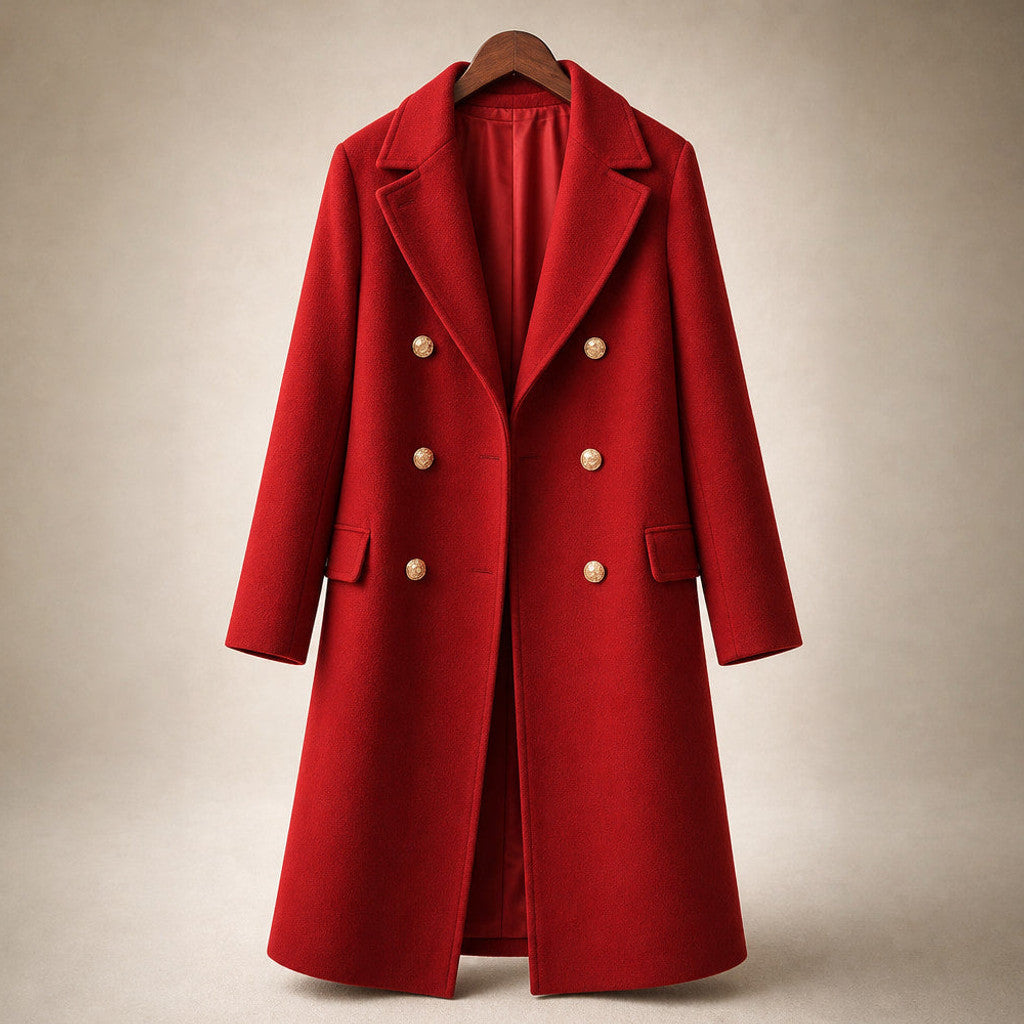Madeleva | Double-Breasted Coat with Structured Shoulders Red – Product Photo