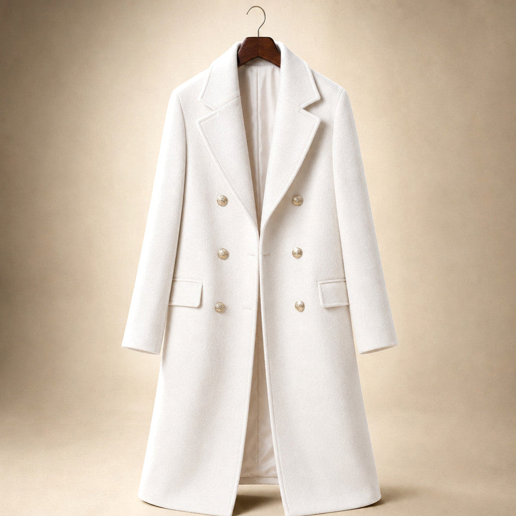 Madeleva | Double-Breasted Coat with Structured Shoulders White – Product Photo