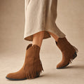 Medora | Fringe Knee High Boots Wide Calf Brown – Product Photo