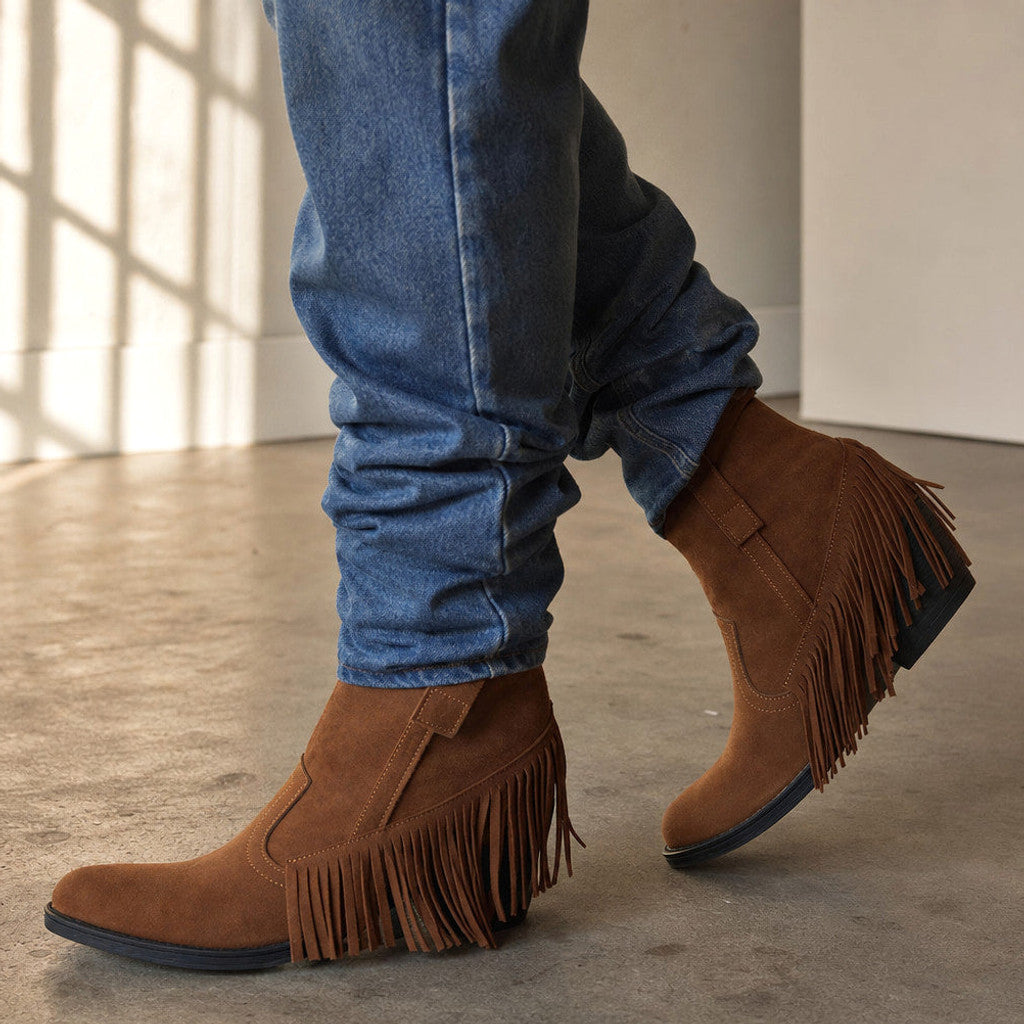 Medora | Fringe Knee High Boots Wide Calf – Styled Editorial Shot
