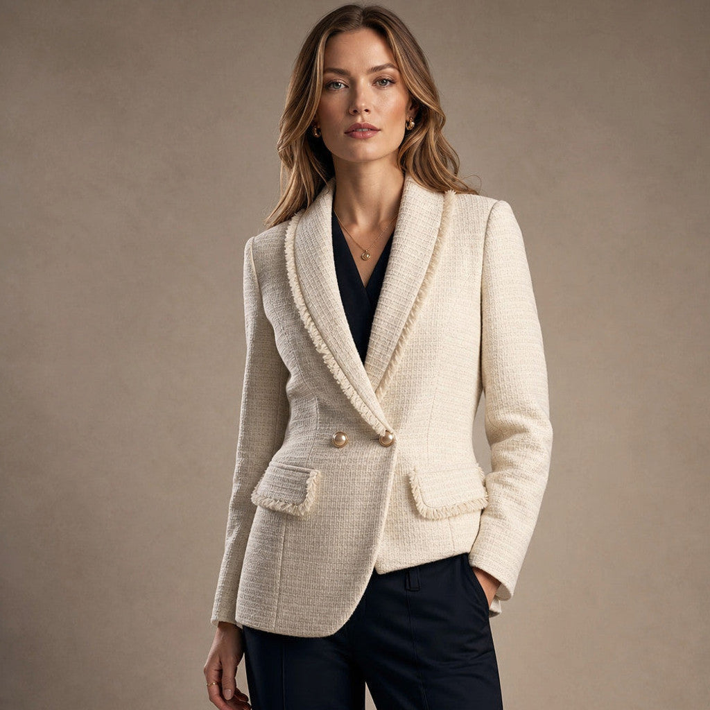 Mellisent | Boucle Blazer Double-Breasted in Pearl White – Premium Editorial