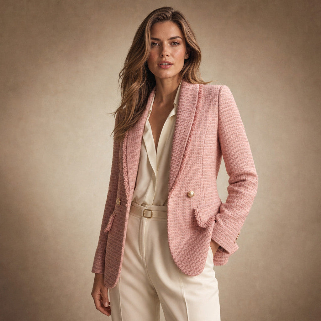 Mellisent | Boucle Blazer Double-Breasted Rose Pink – Product Photo