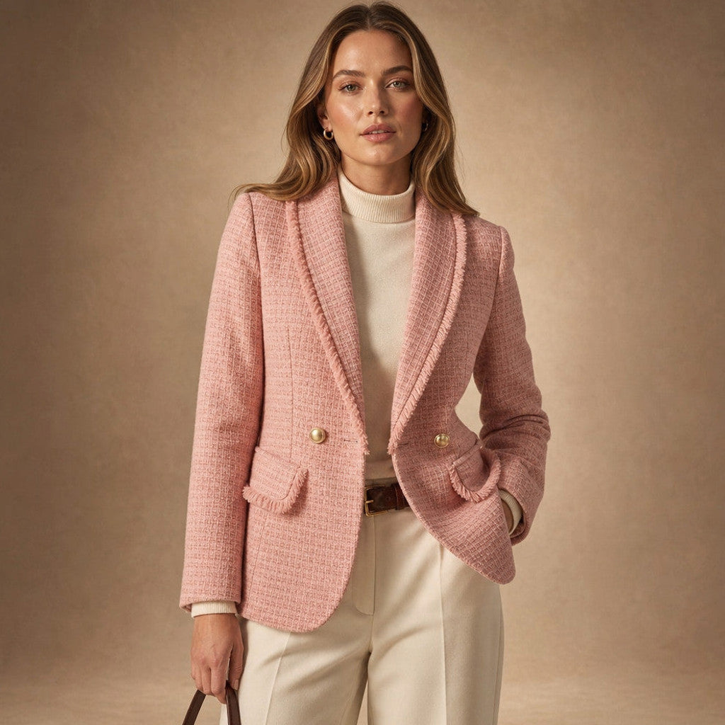 Mellisent | Boucle Blazer Double-Breasted in Rose Pink – Premium Editorial