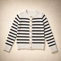 Mellony | Striped Knit Cardigan Button Front White – Product Photo