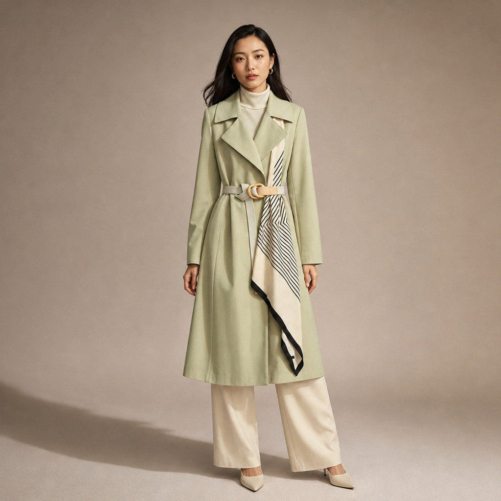 Mercia | Wrap Coat Belted Scarf Detail in Lime Green – Premium Editorial