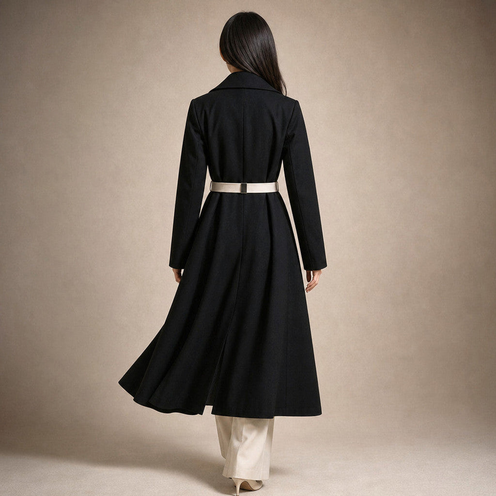 Mercia | Wrap Coat Belted Scarf Detail Midnight Black – Full Look
