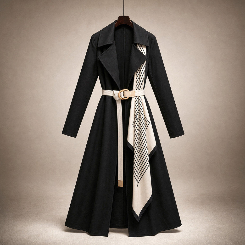 Mercia | Wrap Coat Belted Scarf Detail Midnight Black – Product Photo