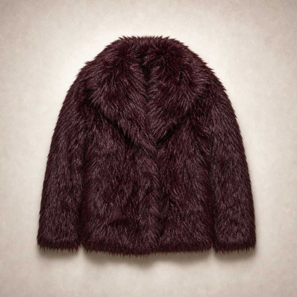 Milburga | Cropped Teddy Coat Burgundy Burgundy – Flat Lay Product Photo