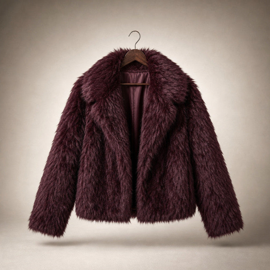 Milburga | Cropped Teddy Coat Burgundy Burgundy – Product Photo