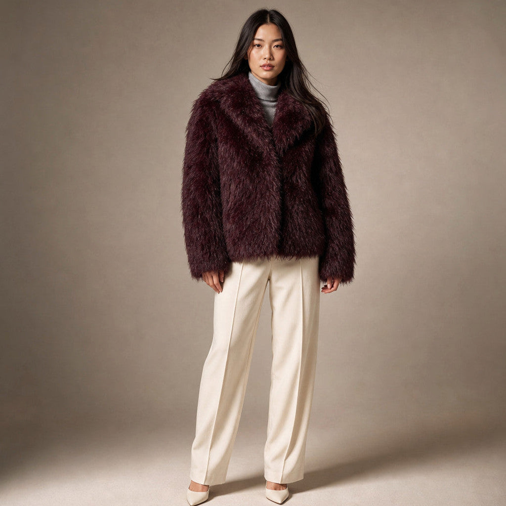 Milburga | Cropped Teddy Coat Burgundy in Burgundy – Premium Editorial