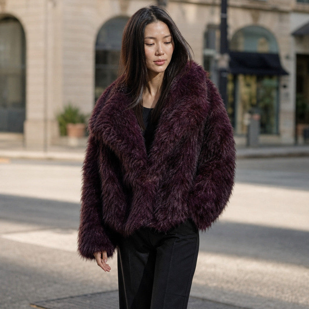 Milburga | Cropped Teddy Coat Burgundy Burgundy – Styled Editorial Shot
