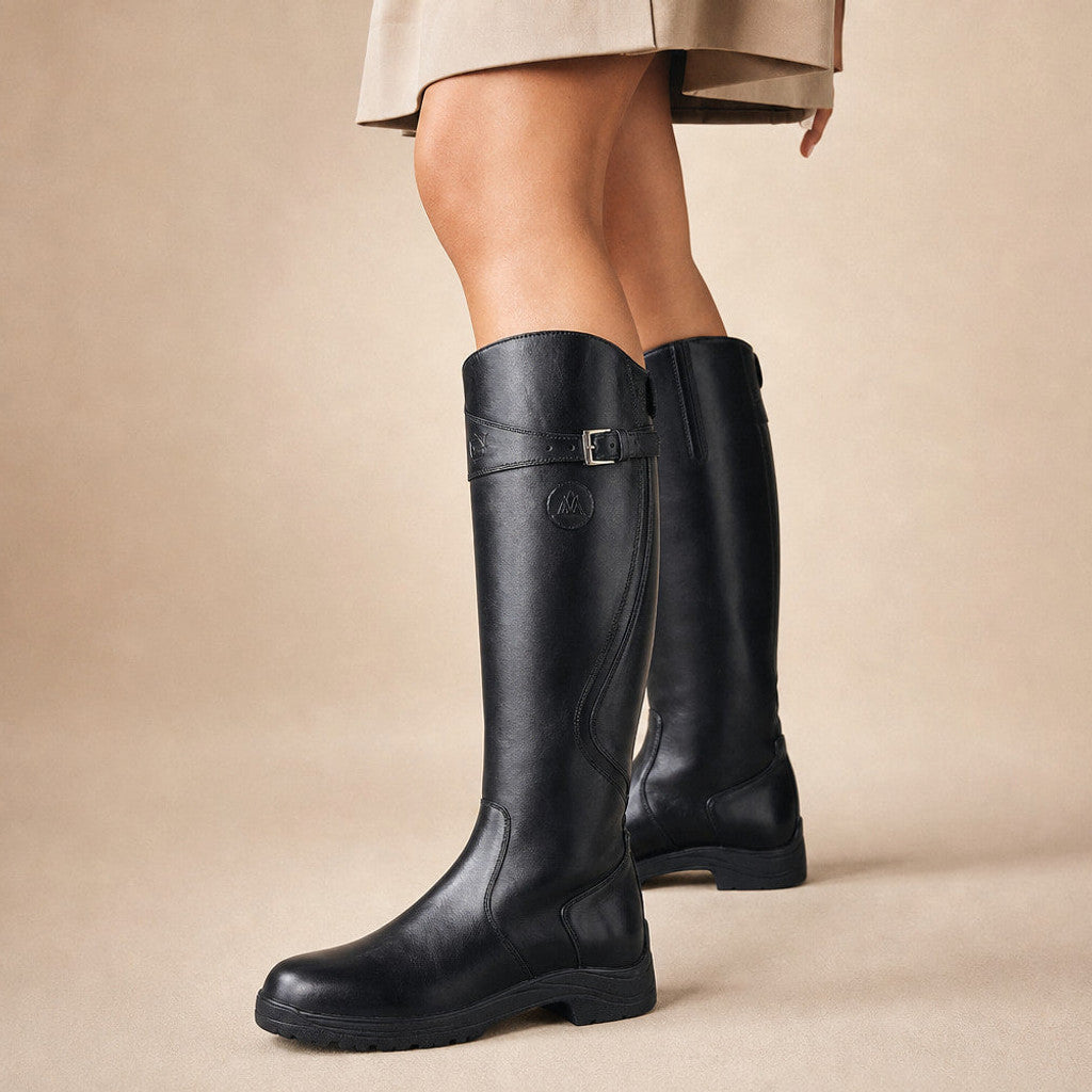 Morwenna | Knee High Boots Buckle Detail Black – Product Photo