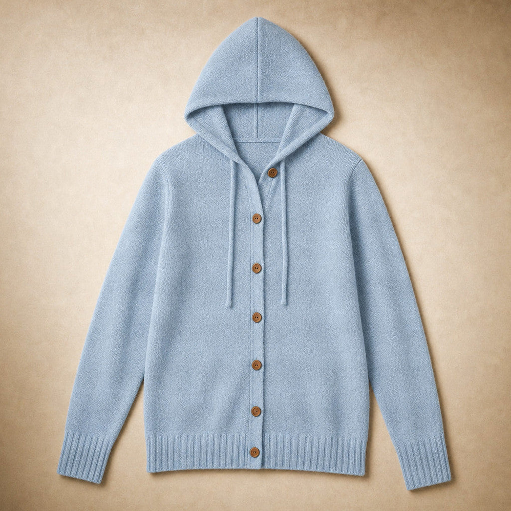 Nicoletta | Hooded Cardigan Drawcord Button-Front Blue – Product Photo