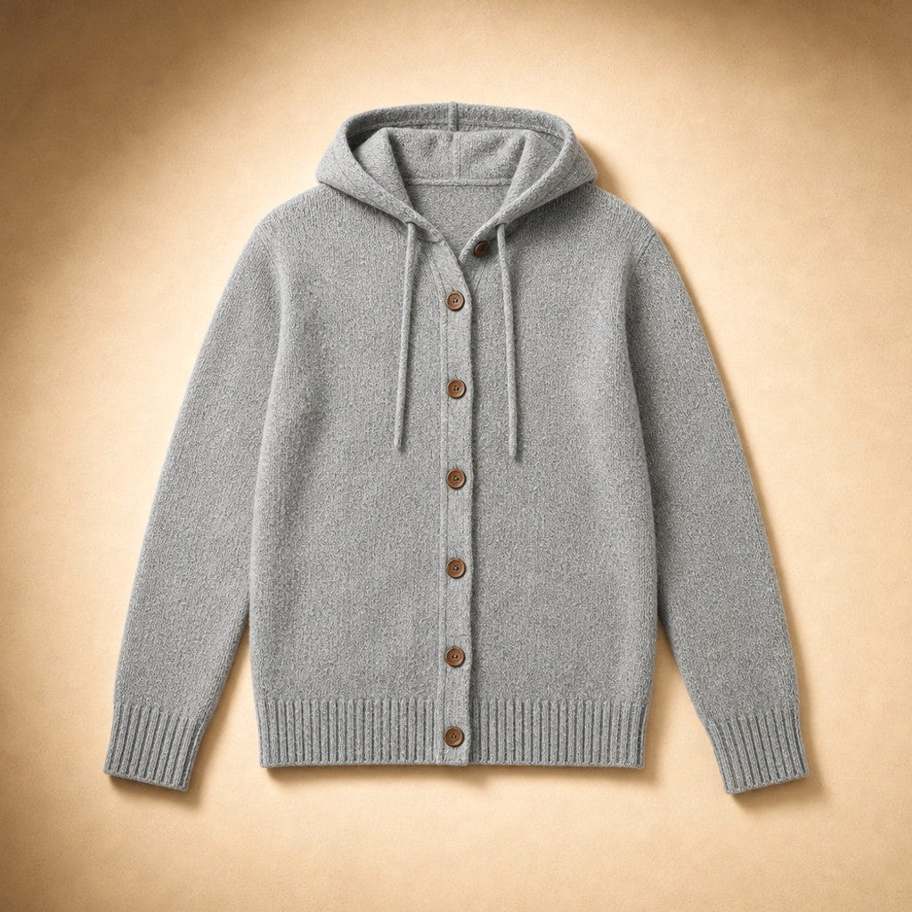 Nicoletta | Hooded Cardigan Drawcord Button-Front Grey – Product Photo