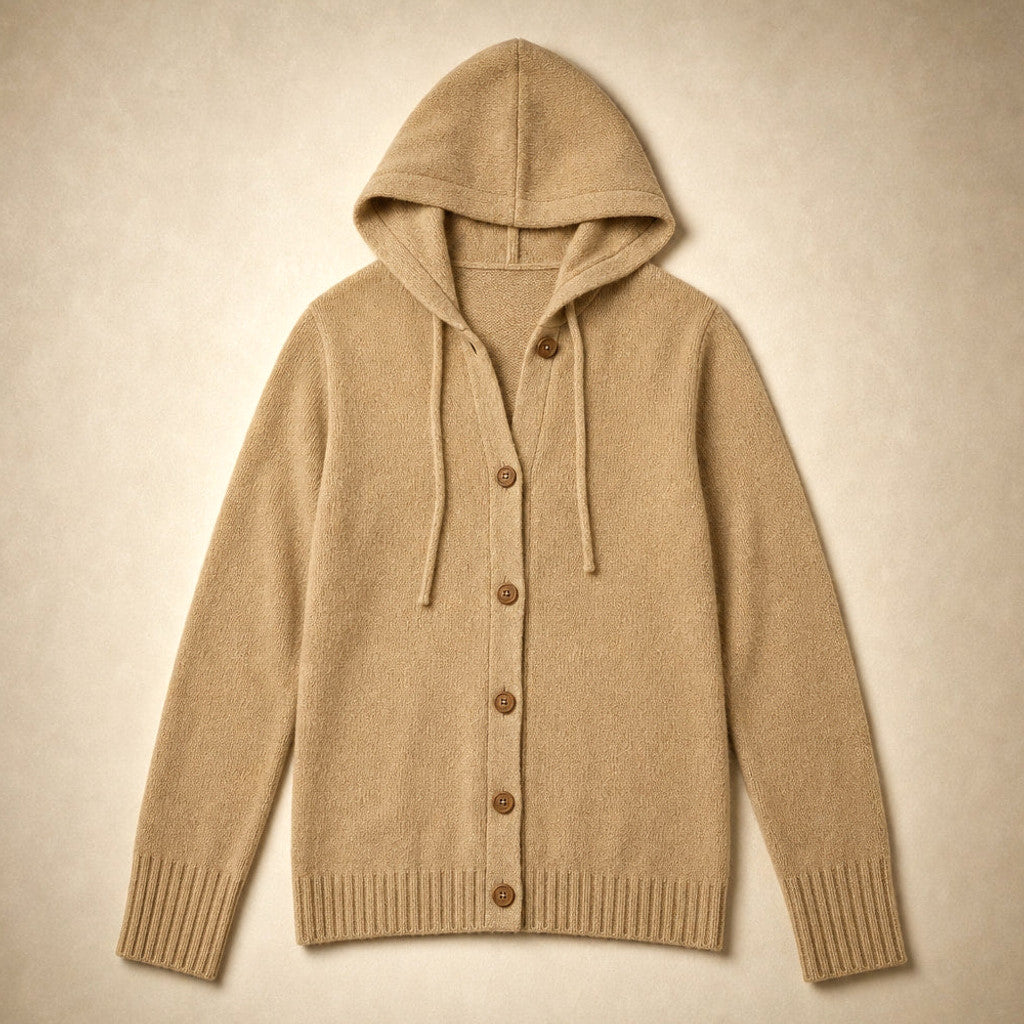Nicoletta | Hooded Cardigan Drawcord Button-Front Khaki – Product Photo