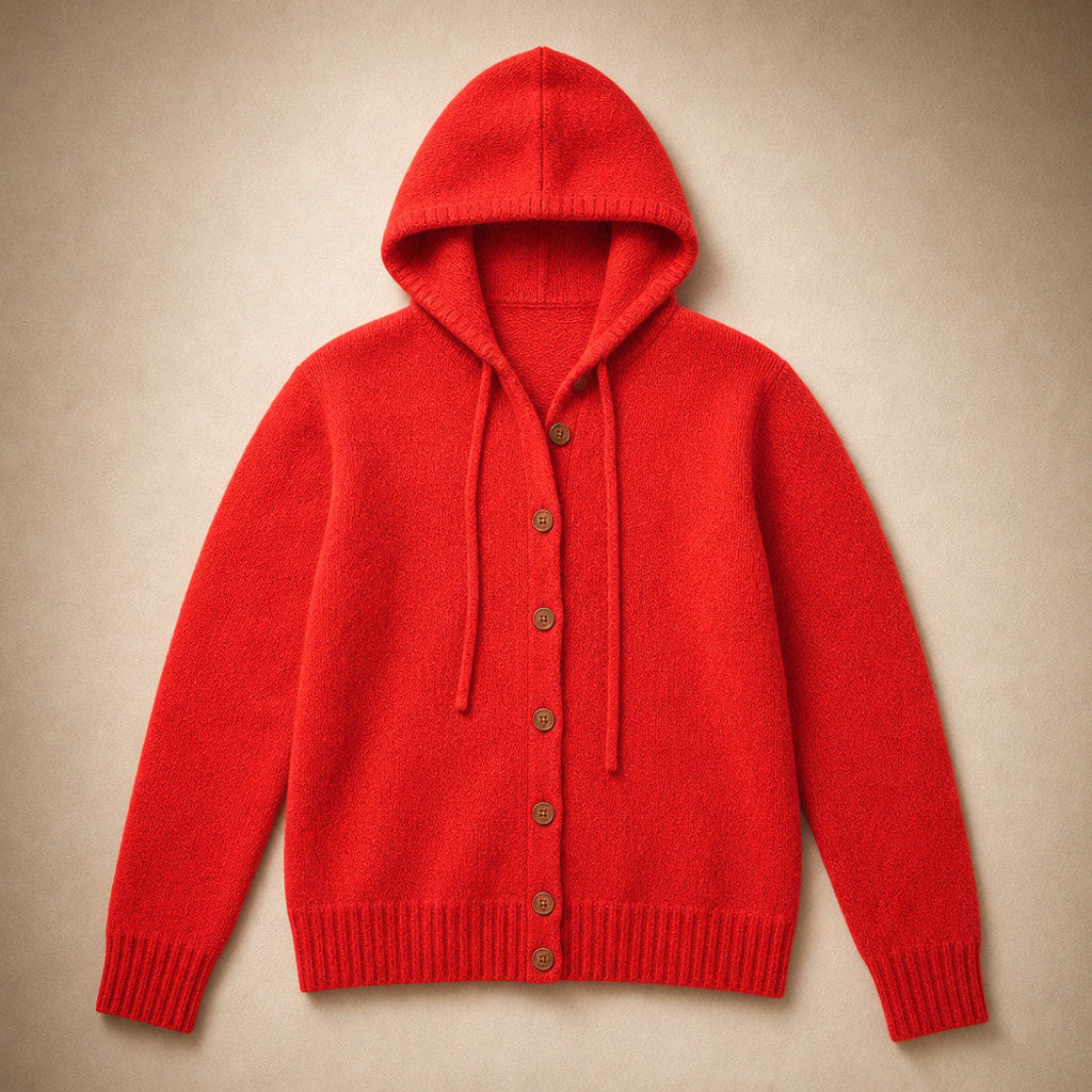 Nicoletta | Hooded Cardigan Drawcord Button-Front Red – Product Photo