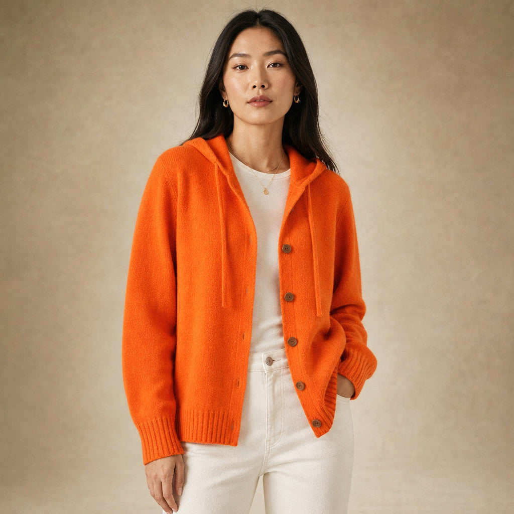 Nicoletta | Hooded Cardigan Drawcord Button-Front in Red – Premium Editorial