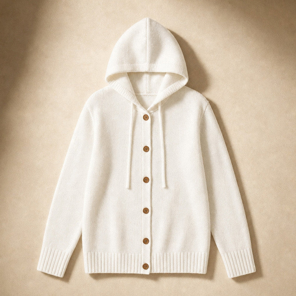 Nicoletta | Hooded Cardigan Drawcord Button-Front White – Product Photo