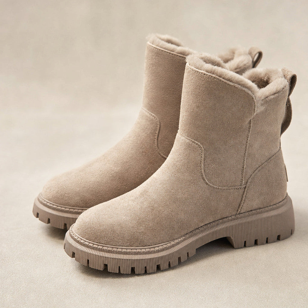 Niobe | Fleece-Lined Ankle Boots Slip-On Beige – Fabric and Detail Close-Up