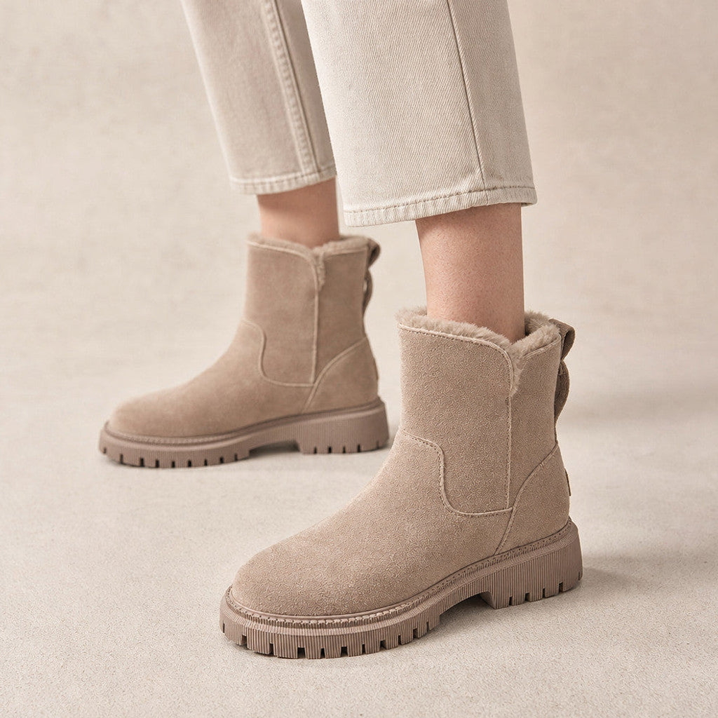 Niobe | Fleece-Lined Ankle Boots Slip-On in Beige – Premium Editorial