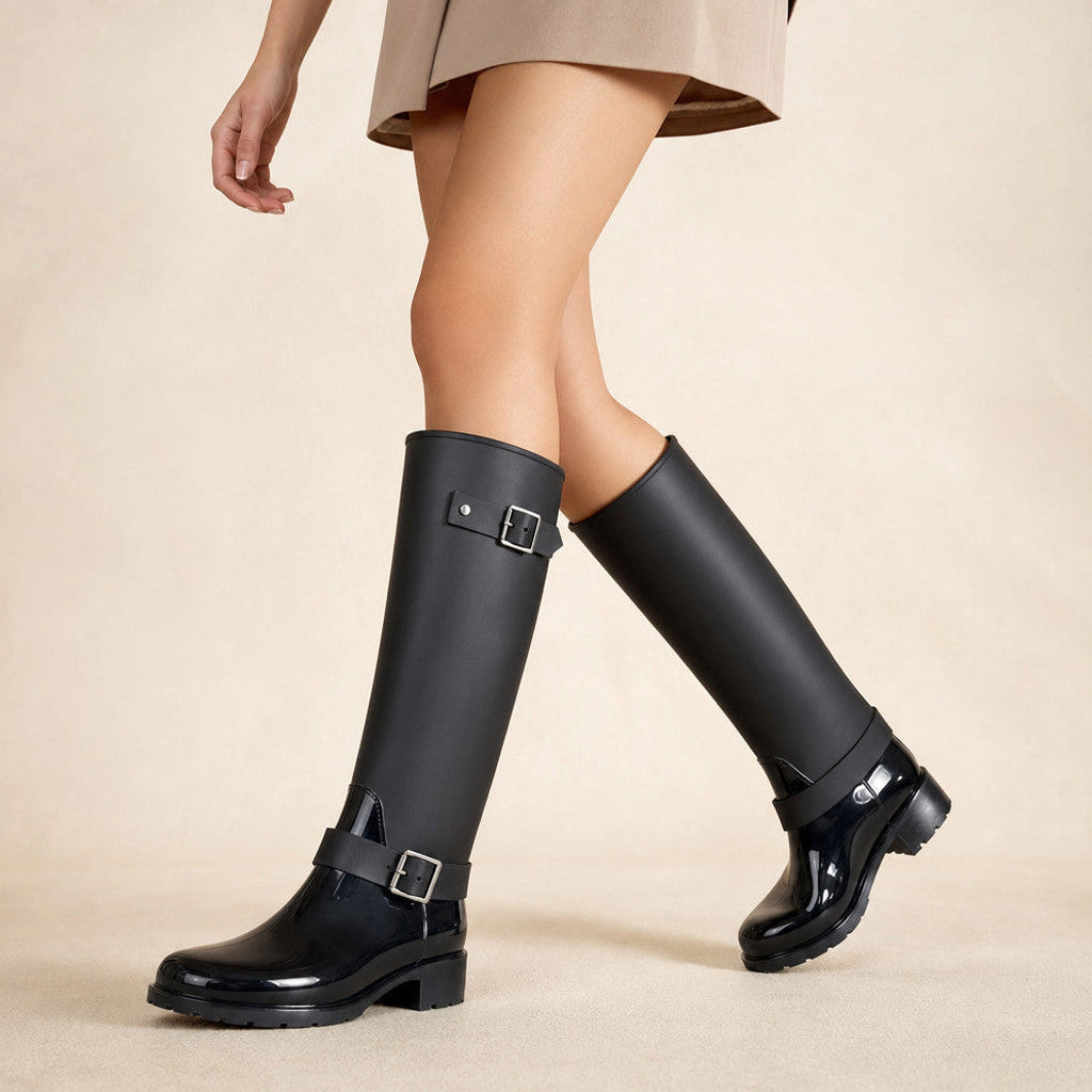 Ondine | Knee High Boots Buckle Detail Black – Product Photo