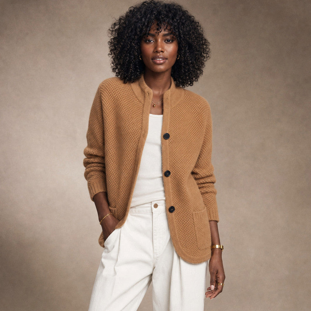 Orsola | Open-Front Cardigan Soft Knit in Camel – Premium Editorial