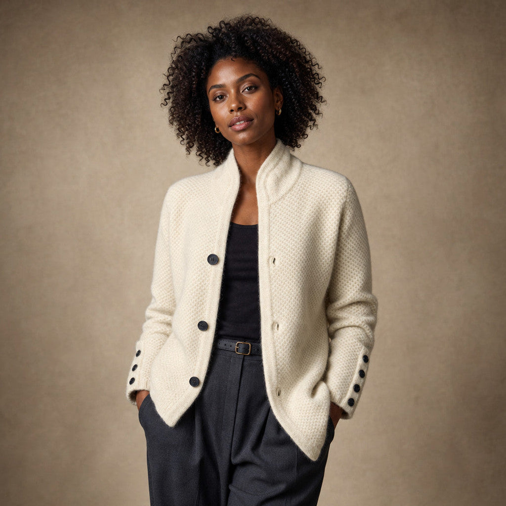 Orsola | Open-Front Cardigan Soft Knit in White – Premium Editorial