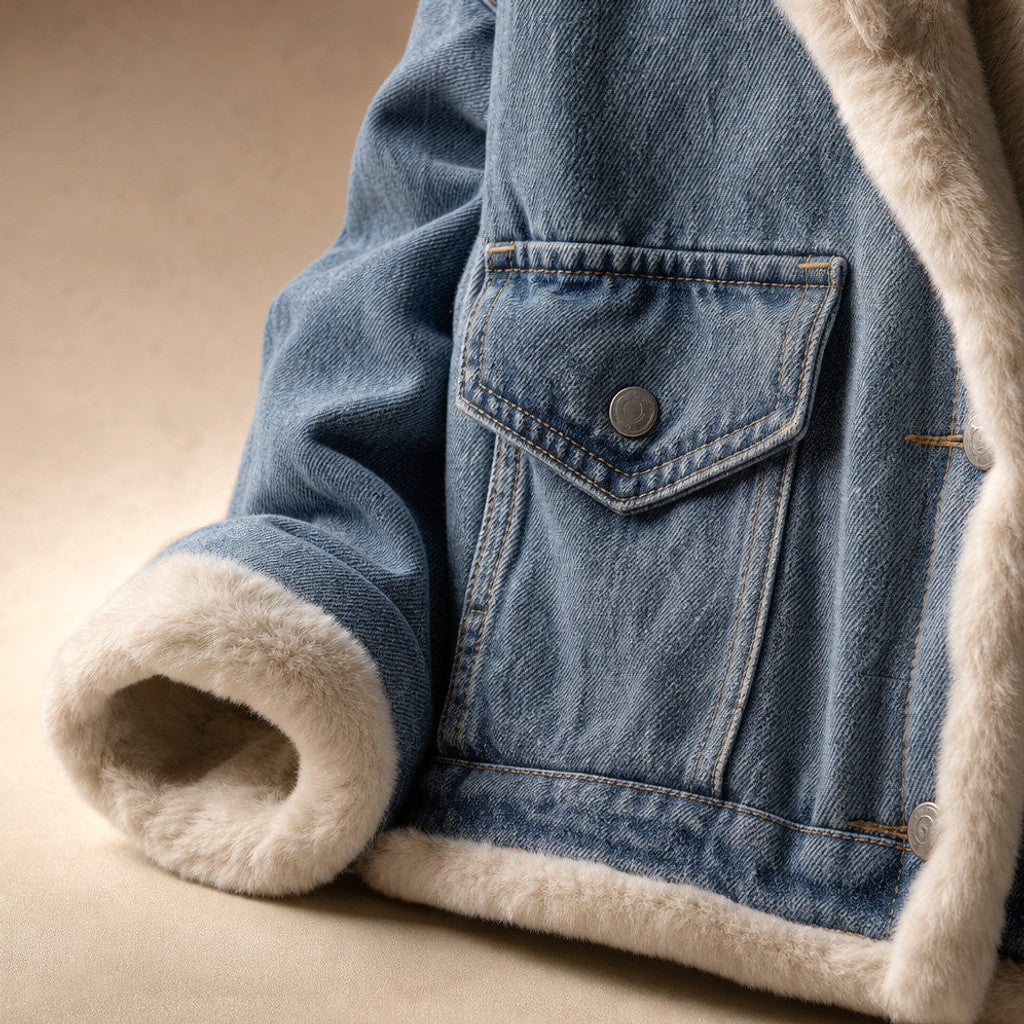 Osyth | Fleece-Lined Denim Coat Oversized Sky Blue Sky Blue – Fabric and Detail Close-Up