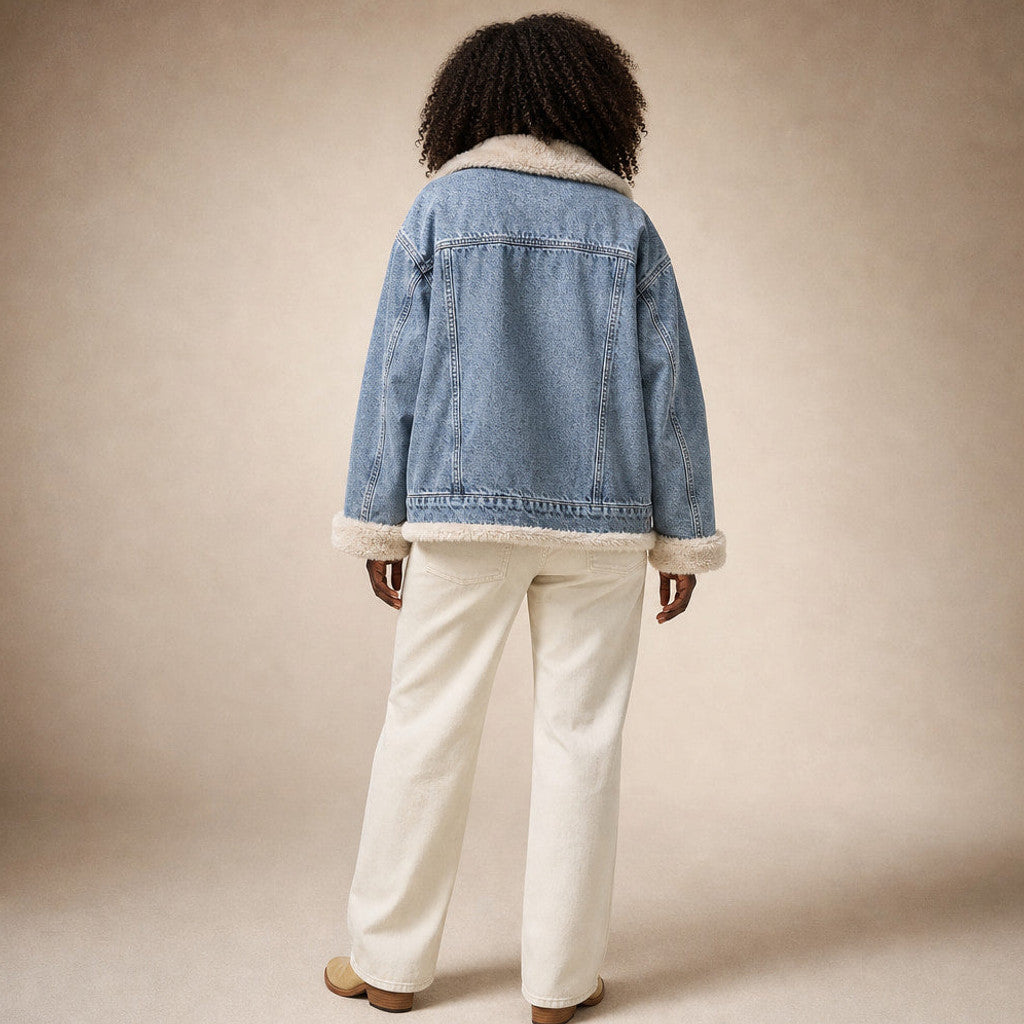 Osyth | Fleece-Lined Denim Coat Oversized Sky Blue Sky Blue – Full Look