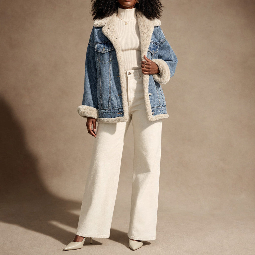 Osyth | Fleece-Lined Denim Coat Oversized Sky Blue in Sky Blue – Premium Editorial