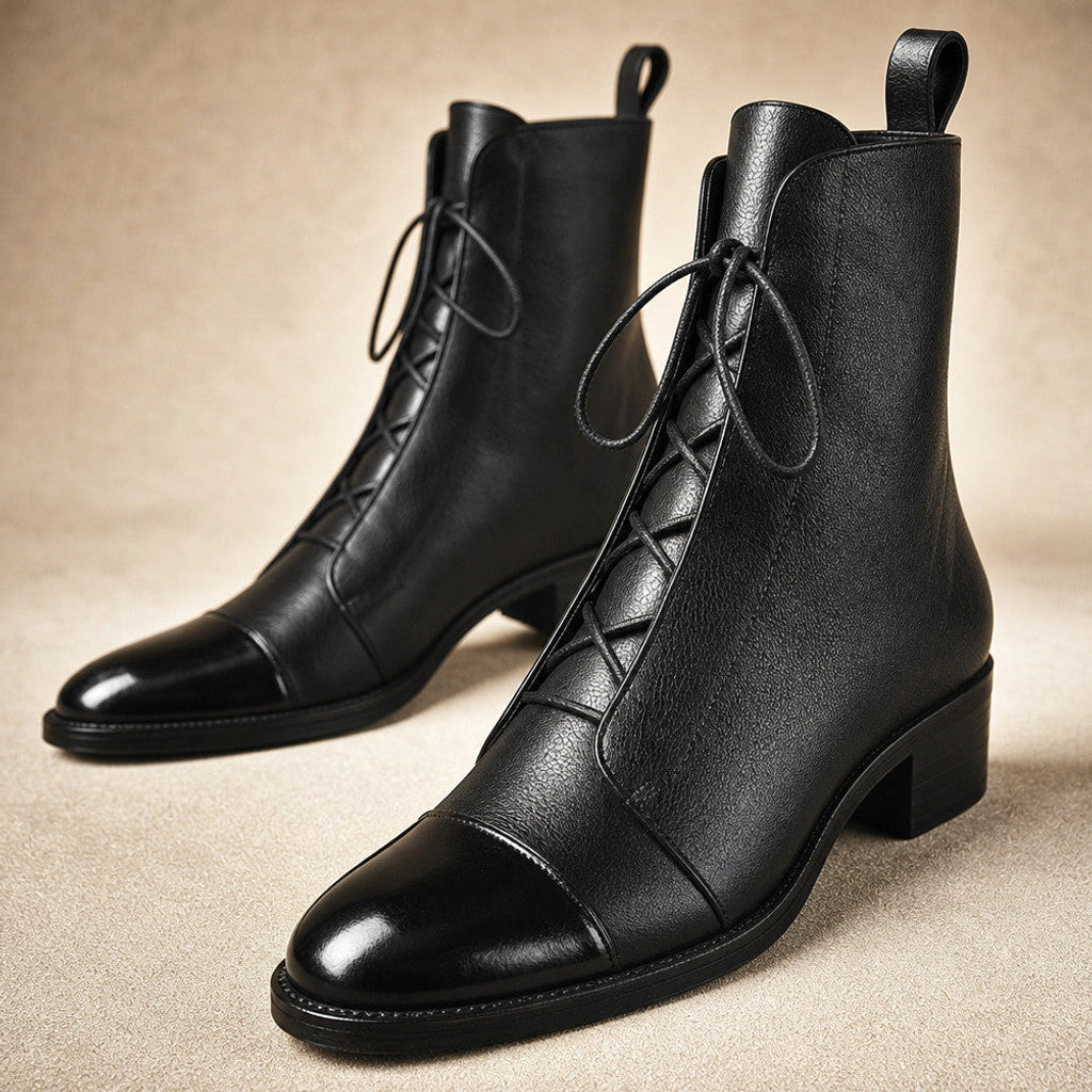 Portia | Leather Chelsea Boots Almond Toe Black – Fabric and Detail Close-Up