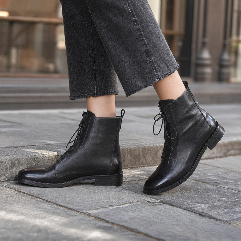 Portia | Leather Chelsea Boots Almond Toe Black – Styled Editorial Shot