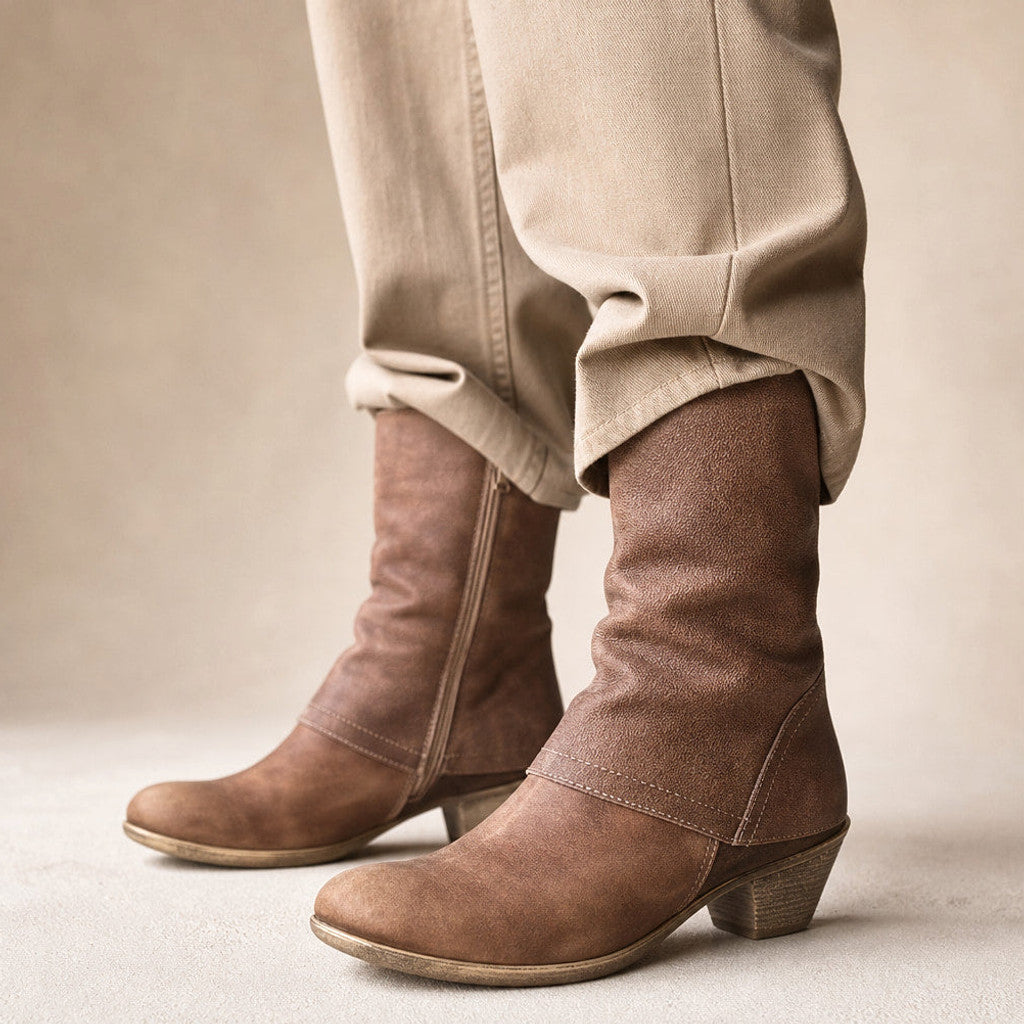 Raffaella | Mid-Calf Boots Stacked Heel Brown in Brown – Premium Editorial